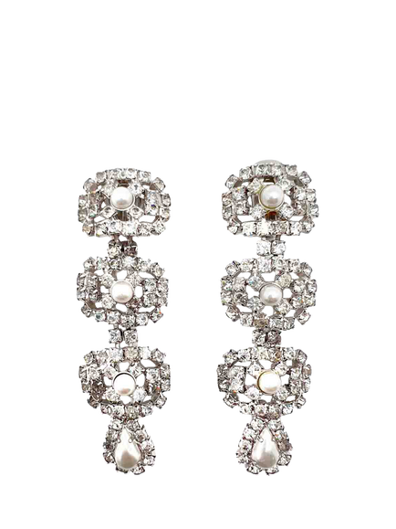 Pre-loved Vintage Crystal and Pearl Drop Clip-On Earrings, Silver, Silver