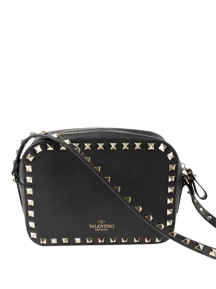 Pre-loved Valentino Black Rockstud Camera Bag, Black, Black