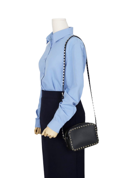 Pre-loved Valentino Black Rockstud Camera Bag, Black - view 2, Black