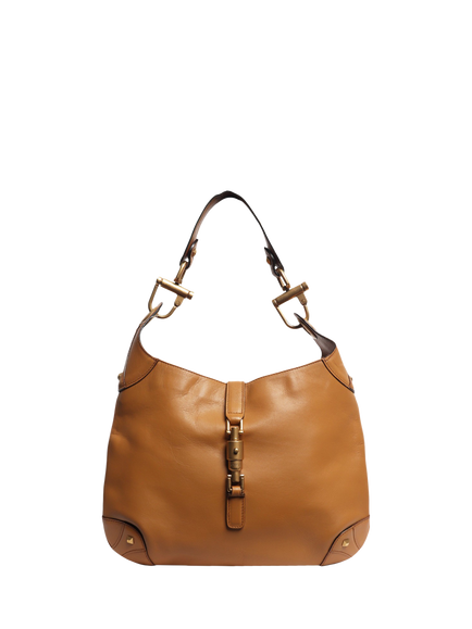 Pre-loved GUCCI Leather Jackie Push-Lock Shoulder Bag, Brown, Brown