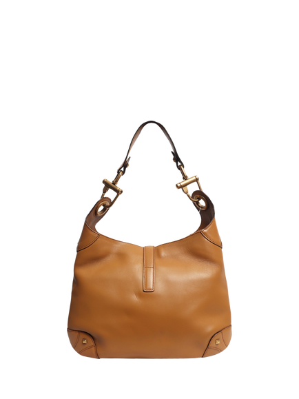 Pre-loved GUCCI Leather Jackie Push-Lock Shoulder Bag, Brown - view 2, Brown