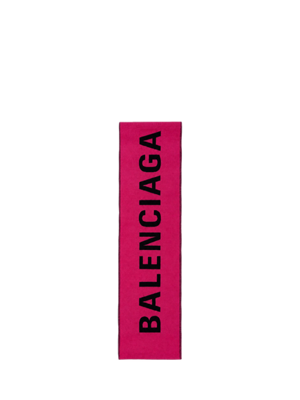Pre-loved Balenciaga Logo Wool Scarf, Pink/Black - view 2, Pink/Black