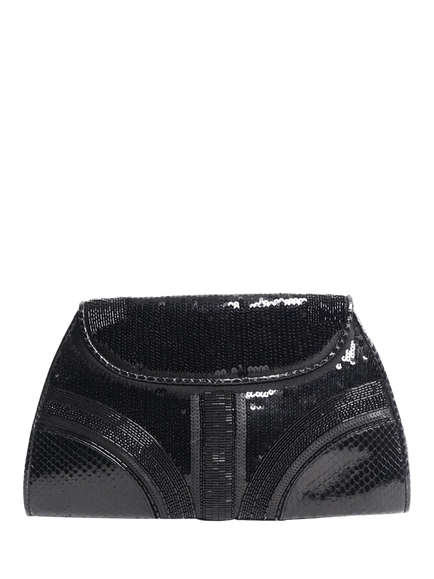 Pre-loved Bvlgari Sequin Embellished Leoni Clutch, Black - view 2, Black