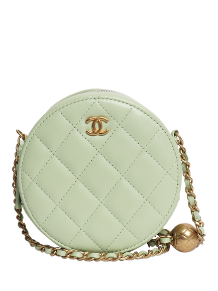 Pre-loved CHANEL 2021 Quilted Leather Round Vanity Crossbody Bag, Green, Green
