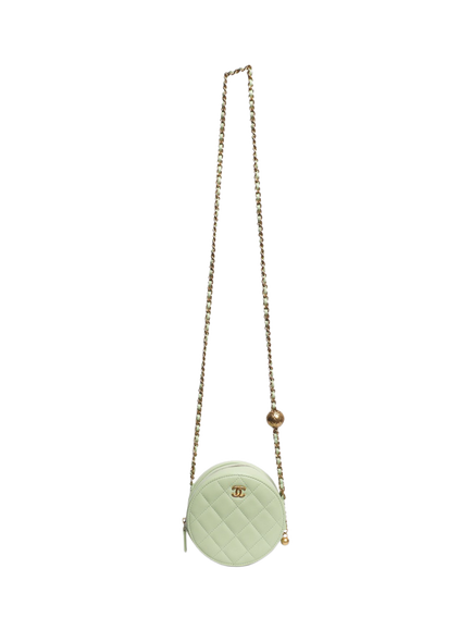 Pre-loved CHANEL 2021 Quilted Leather Round Vanity Crossbody Bag, Green - view 2, Green