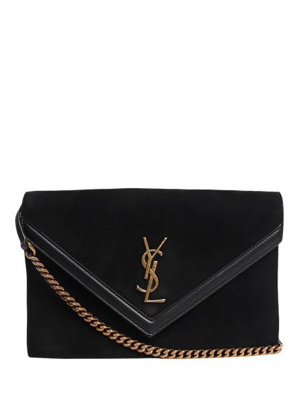 Pre-loved SAINT LAURENT Suede Envelope Gold Hardware Bag, Black, Black