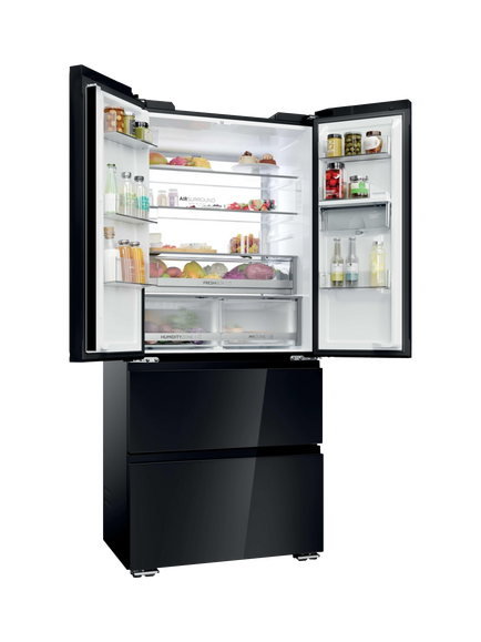 Haier FD 83 Series 7 HFKR7819DWGB Freestanding 60/40 Fridge Freezer, Obsidian Black Glass - view 2, Obsidian Black Glass