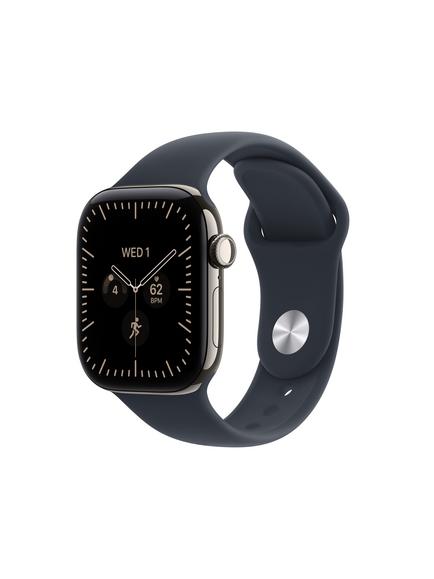Apple Watch Series 12 GPS + Cellular, 42mm, Titanium Case, Sport Band, Natural/Navy Blue, Natural