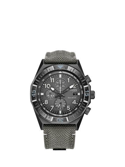 Citizen CA0897-04H Men's Nighthawk Chronograph 42 Round Nylon Strap Watch, Grey, Grey