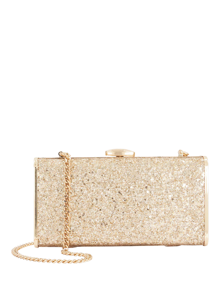 Dune London Bracing Glitter Embellished Clutch Bag, Gold, Gold