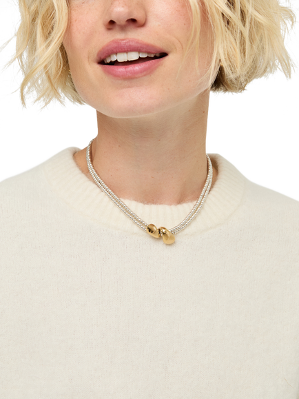 UNOde50 Double Row Beaded Necklace, Silver/Gold - view 2, Silver/Gold