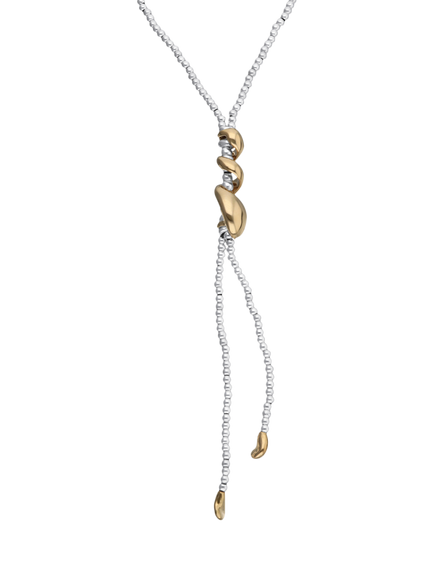 UNOde50 Two Tone Beaded Lariat Necklace, Silver/Gold, Silver/Gold
