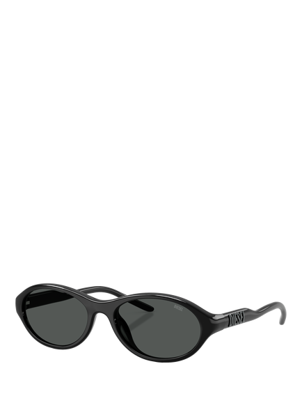 Diesel DL3024 Unisex Oval Sunglasses, Solid Black, Solid Black