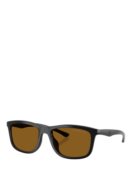 Emporio Armani EA4277 Men's Polarised Square Sunglasses, Shiny Black/Brown Rubber, Shiny Black/Brown Rubber