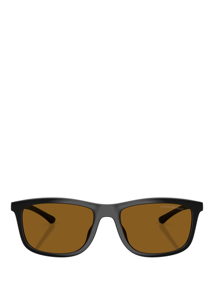 Emporio Armani EA4277 Men's Polarised Square Sunglasses, Shiny Black/Brown Rubber - view 2, Shiny Black/Brown Rubber