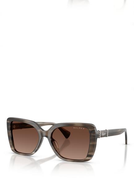 Ralph Lauren Ralph by Ralph Lauren RA5356 Women's Polarised Square Sunglasses, Grey & Crystal Striped, Grey And Crystal Striped