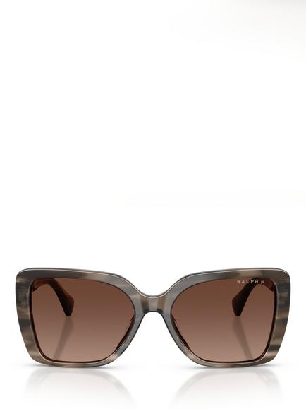Ralph Lauren Ralph by Ralph Lauren RA5356 Women's Polarised Square Sunglasses, Grey & Crystal Striped - view 2, Grey And Crystal Striped