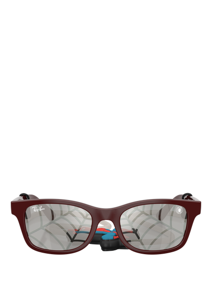 Ray-Ban Kids' RJ9086 Rectangular Sunglasses, Dark Red - view 2, Dark Red