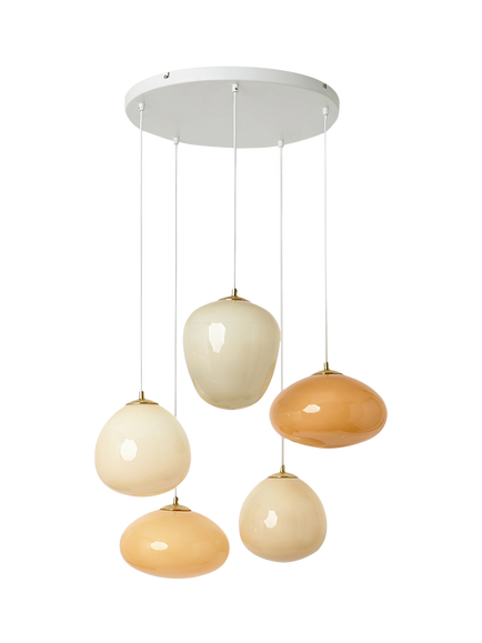 MADE Adrienne 5 Glass Shade Pendant Cluster Ceiling Light, Cream, Cream