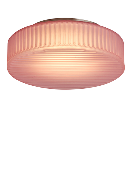 MADE Alma Ribbed Glass Flush Ceiling Light, Pink, Pink