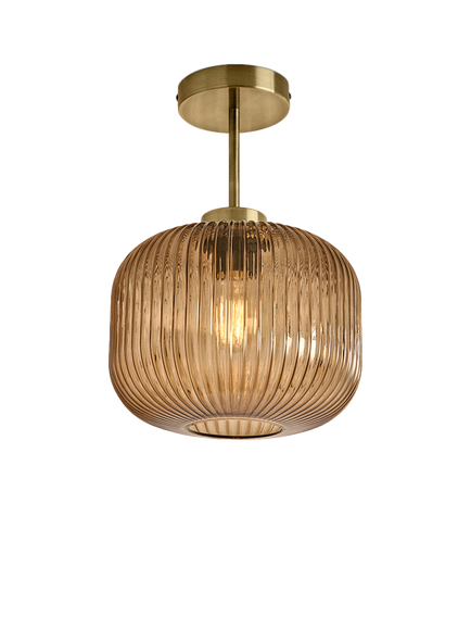 MADE Briz Ribbed Glass Semi Flush Pendant Ceiling Light, Amber, Amber