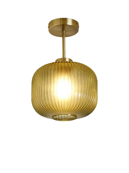 MADE Briz Ribbed Glass Semi Flush Pendant Ceiling Light, Green, Green