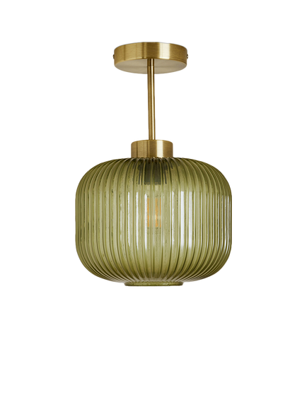 MADE Briz Ribbed Glass Semi Flush Pendant Ceiling Light, Green - view 2, Green