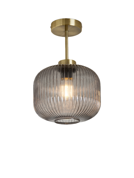 MADE Briz Ribbed Glass Semi Flush Pendant Ceiling Light, Grey, Grey
