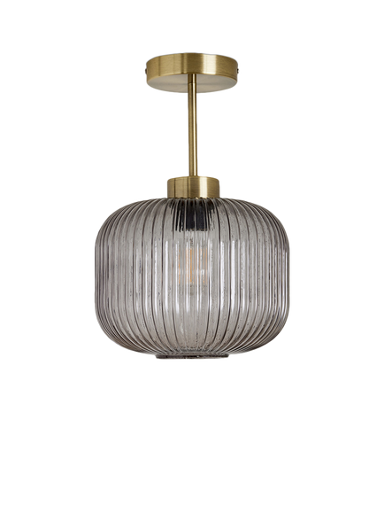 MADE Briz Ribbed Glass Semi Flush Pendant Ceiling Light, Grey - view 2, Grey