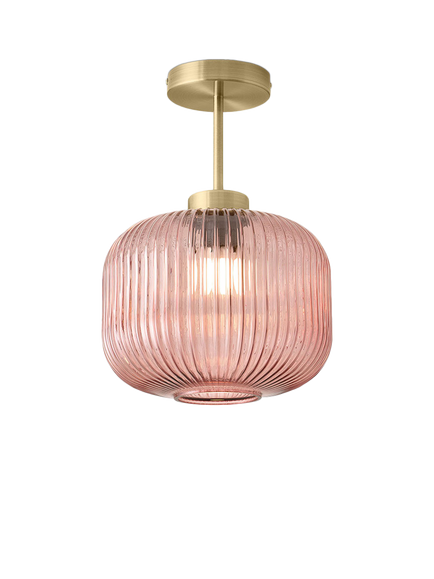 MADE Briz Ribbed Glass Semi Flush Pendant Ceiling Light, Pink, Pink