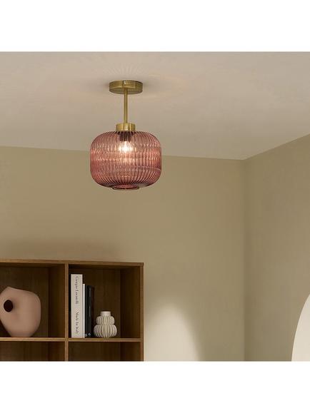 MADE Briz Ribbed Glass Semi Flush Pendant Ceiling Light, Pink - view 2, Pink