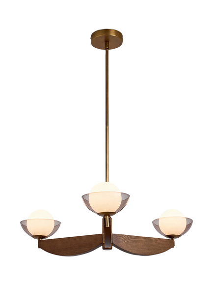 MADE Layla 3 Arm Wood Pendant Ceiling Light, Walnut, Walnut