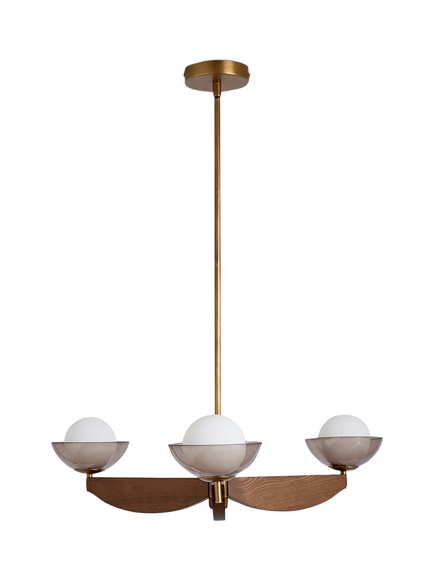 MADE Layla 3 Arm Wood Pendant Ceiling Light, Walnut - view 2, Walnut