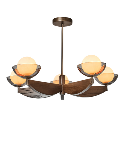 MADE Layla 5 Arm Wood Pendant Ceiling Light, Walnut, Walnut