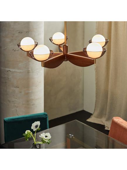 MADE Layla 5 Arm Wood Pendant Ceiling Light, Walnut - view 2, Walnut