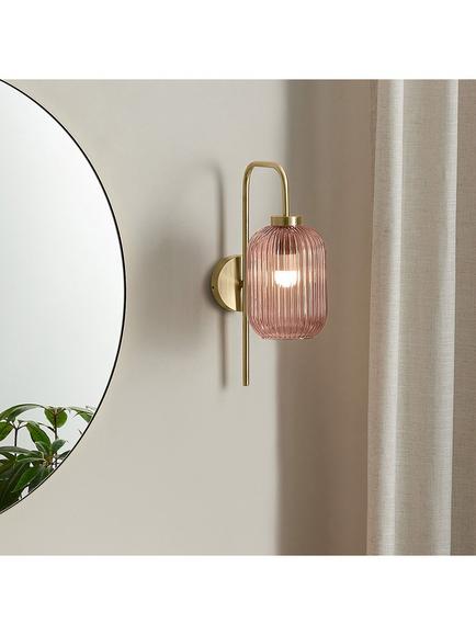 MADE Briz Ribbed Glass Wall Light, Pink - view 2, Pink