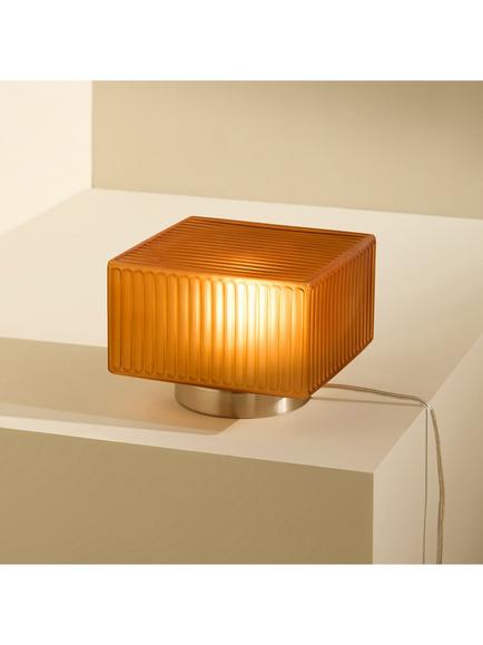 MADE Alma Square Ribbed Glass Table Lamp, Brown - view 2, Brown