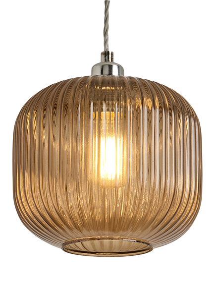MADE Briz Easy Fit Ribbed Glass Pendant Lampshade, Amber, Amber