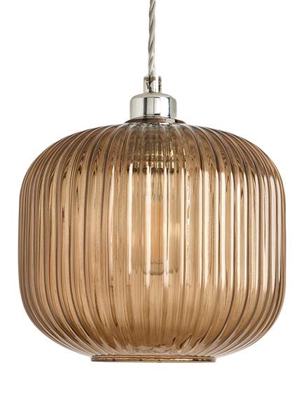 MADE Briz Easy Fit Ribbed Glass Pendant Lampshade, Amber - view 2, Amber