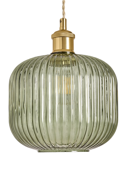 MADE Briz Easy Fit Ribbed Glass Pendant Lampshade, Green - view 2, Green