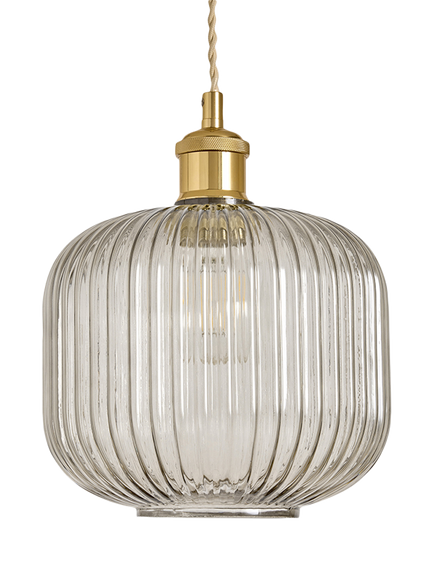 MADE Briz Easy Fit Ribbed Glass Pendant Lampshade, Grey - view 2, Grey