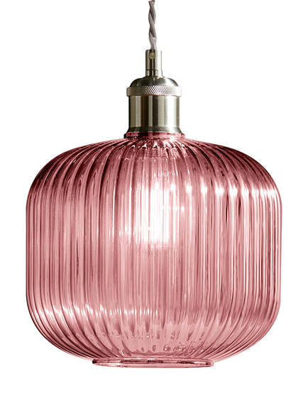 MADE Briz Easy Fit Ribbed Glass Pendant Lampshade, Pink, Pink