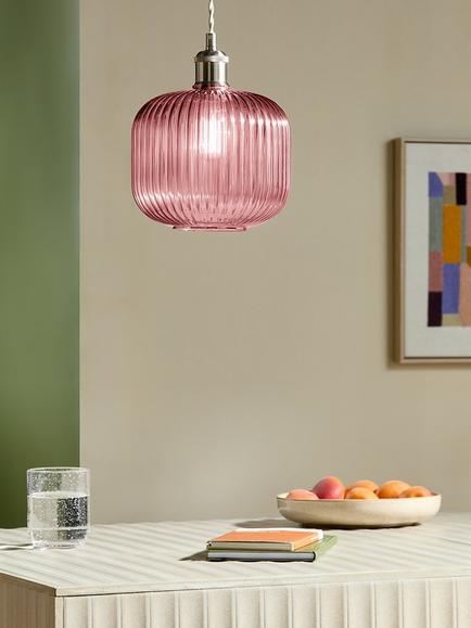 MADE Briz Easy Fit Ribbed Glass Pendant Lampshade, Pink - view 2, Pink