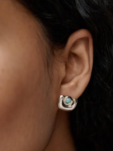 Monica Vinader Amaia Amazonite Stud Earrings, Silver/Blue - view 2, Silver/Blue