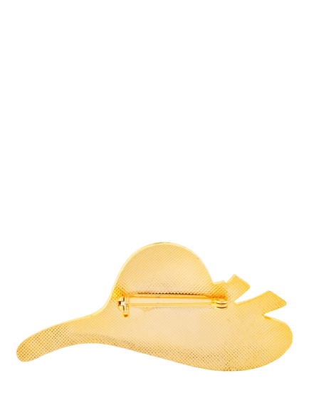 Pre-loved Cloisonné Wide Brimmed Hat Brooch, Gold - view 2, Gold