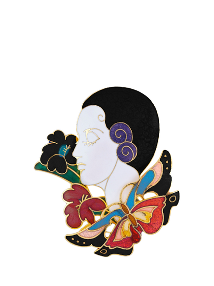 Pre-loved Art Deco Revival Cloisonné Brooch, Gold, Gold