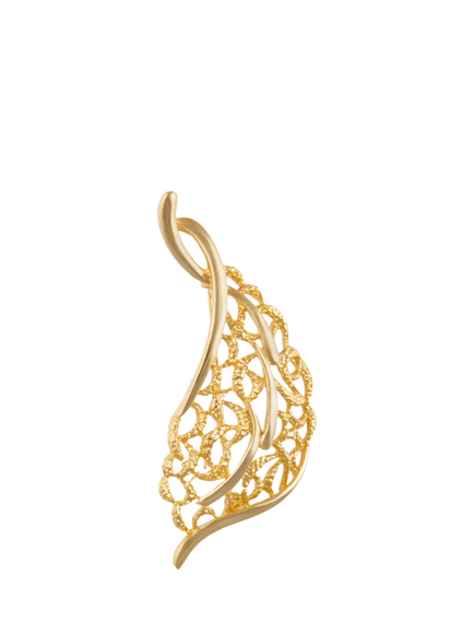 Pre-loved Curved Leaf Brooch, Gold, Gold