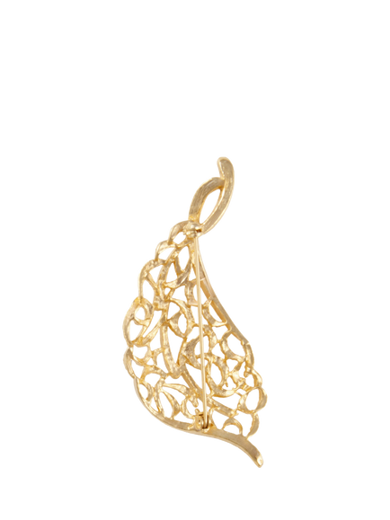 Pre-loved Curved Leaf Brooch, Gold - view 2, Gold
