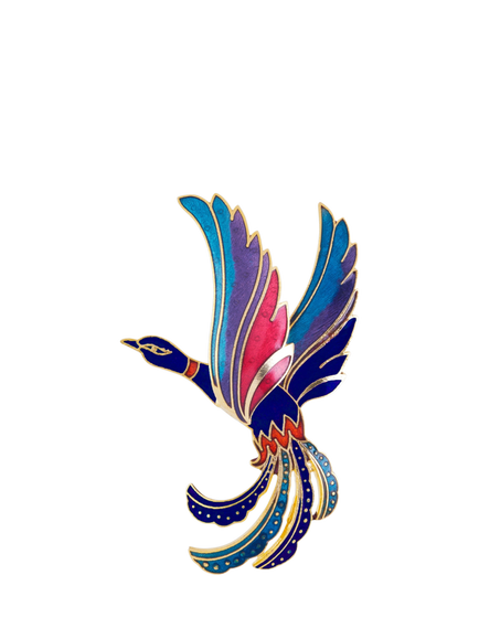 Pre-loved Cloisonné Bird Of Paradise Brooch, Gold, Gold
