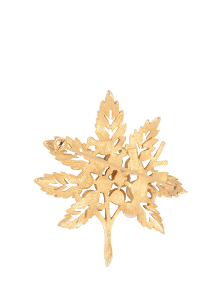 Pre-loved Trifari Faux Pearl Leaf Brooch, Gold - view 2, Gold